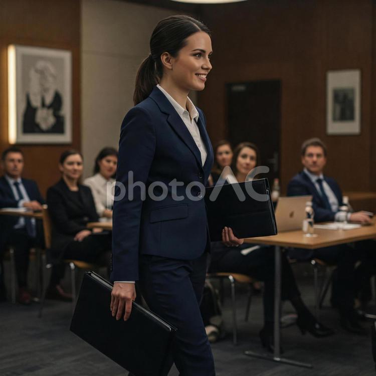 オフィスで働く笑顔のビジネスウーマン オフィス,女性,スーツの写真素材