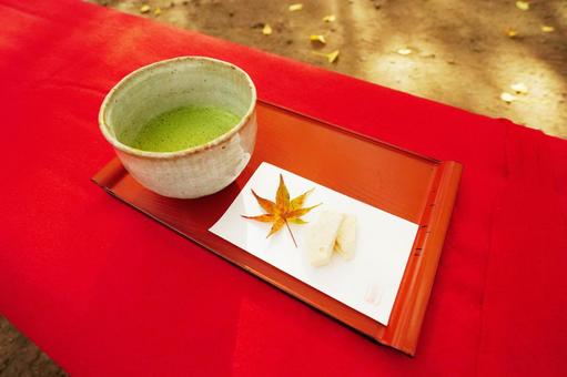 福岡 秋月 抹茶とお茶菓子2 お抹茶,抹茶,緑茶の写真素材