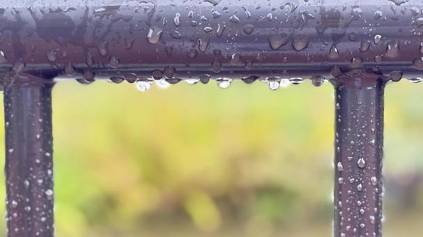 美しい水滴　　雨の日の風景 水辺,フェンス,水滴の写真素材