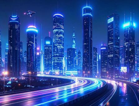 ネオン煌めく近未来都市の夜景風景1 ネオン煌めく近未来都市の夜景風景1の写真