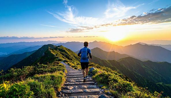 階段を走る日本人の男性ランナー 階段を走る日本人の男性ランナーの写真