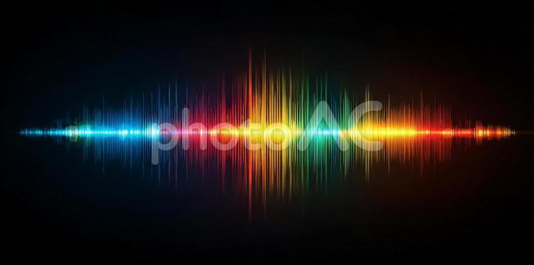 虹色の光が輝くデジタルサウンド サウンドウェーブ,音波,音楽の写真素材