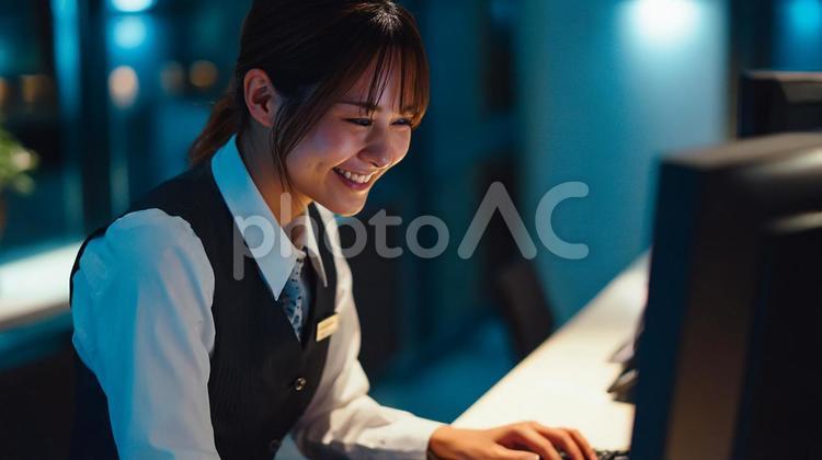 笑顔で接客する日本人銀行員 日本人,銀行員,女性の写真素材