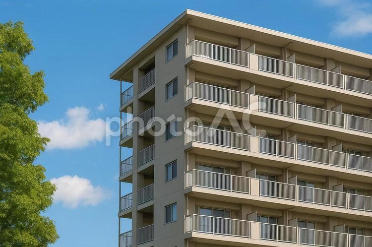 青空に映えるマンション・集合住宅・住まい マンション,集合住宅,青空の写真素材