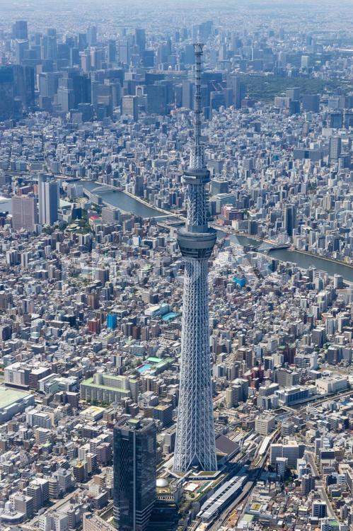 東京スカイツリー上空から都心方向を空撮 空撮,東京,東京スカイツリーの写真素材