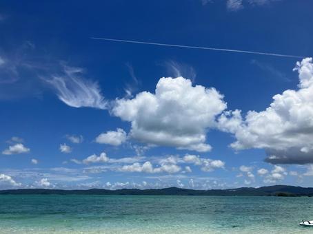 飛行機雲と海 飛行機雲と海の写真
