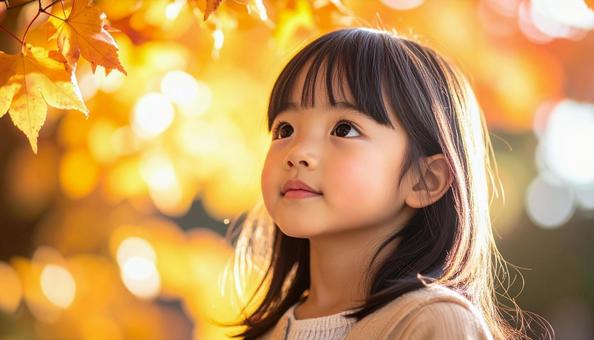 可愛い少女のポートレート　紅葉の背景の写真