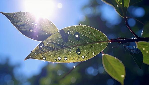 エコイメージ 葉っぱに着いた水滴の写真