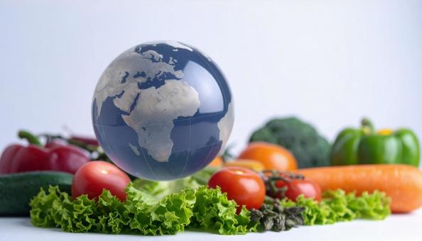 ガラスの地球と野菜盛り合わせ ガラスの地球と野菜盛り合わせの写真