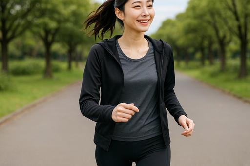 ランニングする女性 ランニングする女性の写真