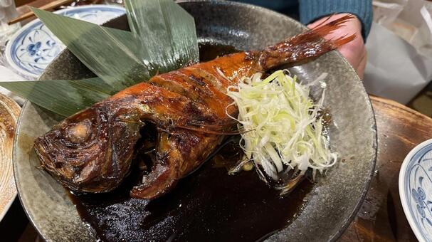 居酒屋の美味しい金目鯛煮つけ 食べ物,キンキ,煮つけの写真素材