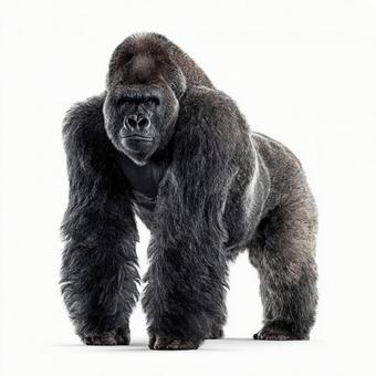 白い背景に立つ威厳あるゴリラ 白い背景に立つ威厳あるゴリラの写真