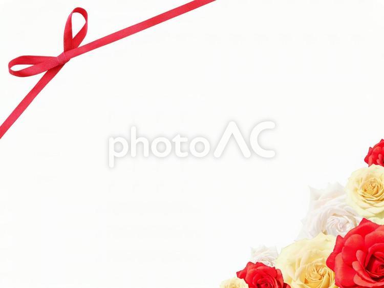 薔薇とリボンのフレーム フレーム,薔薇,グリーティングカードの写真素材