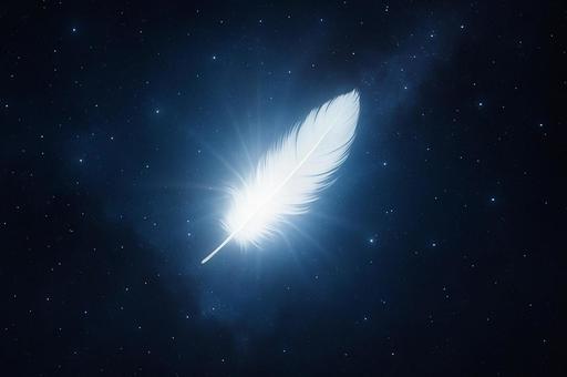 夜空に浮かぶ神秘的な白い羽根・精神世界 夜空に浮かぶ神秘的な白い羽根・精神世界の写真