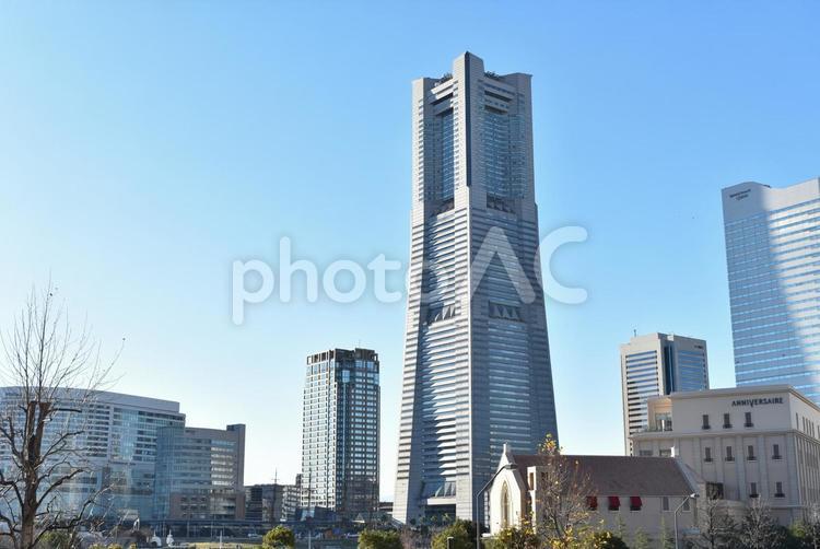 横浜の街並み yokohama,うみ,お空の写真素材