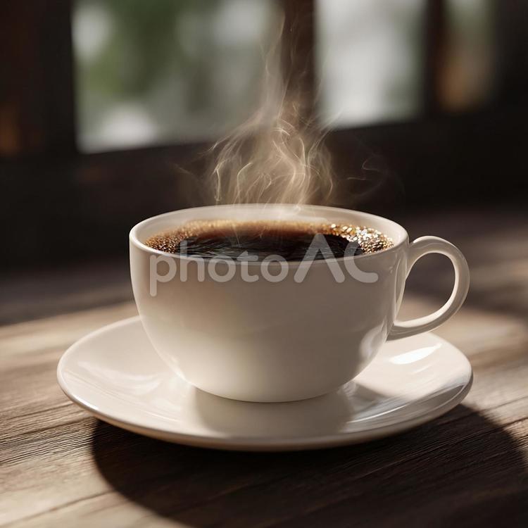 温かさが伝わる白いカップのコーヒー コーヒー,ホットコーヒー,珈琲の写真素材