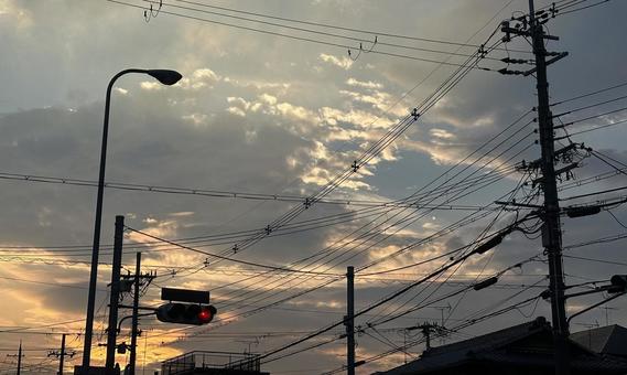 電線 電線 空,自然,晴れの写真素材