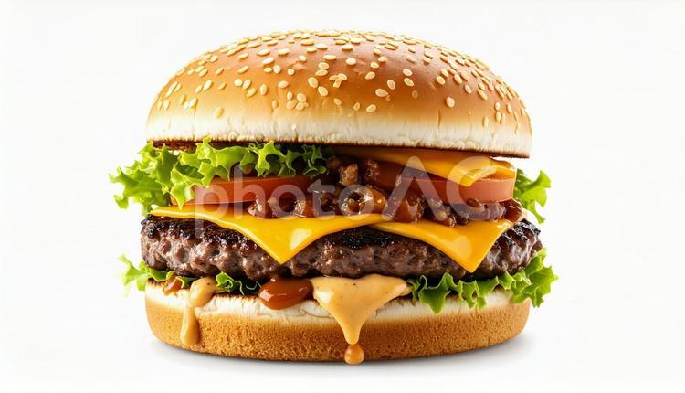 とろーりチーズのビーフパティハンバーガー ハンバーガー,ビーフパティ,牛肉の写真素材