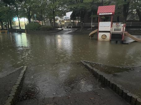 冠水した公園 冠水した公園 ゲリラ豪雨,冠水,大雨の写真素材