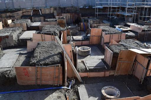 施工中の基礎工事現場 基礎工事現場,基礎工事,ビル基礎工事の写真素材