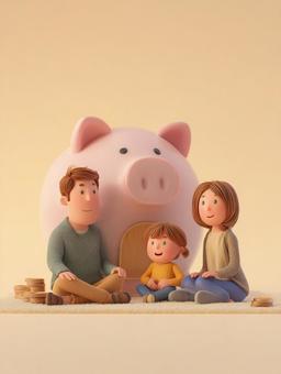 未来のために貯蓄する親と子のイメージの写真