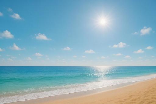 晴天の砂浜と海の写真