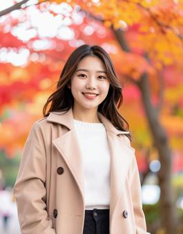 秋・もみじと彼女の写真