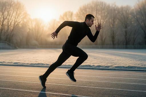 冬の陸上トラック疾走の写真