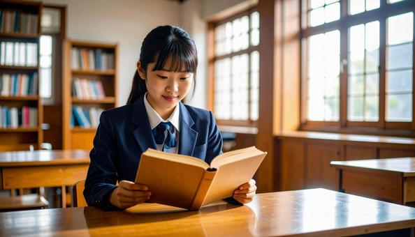 図書館で読書している女子学生04 図書館で読書している女子学生04の写真