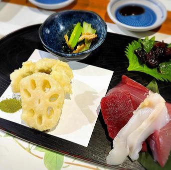 和食 前菜 盛り合わせ グルメ 和食 前菜 盛り合わせ グルメ 和食,天ぷら,蓮根の写真素材