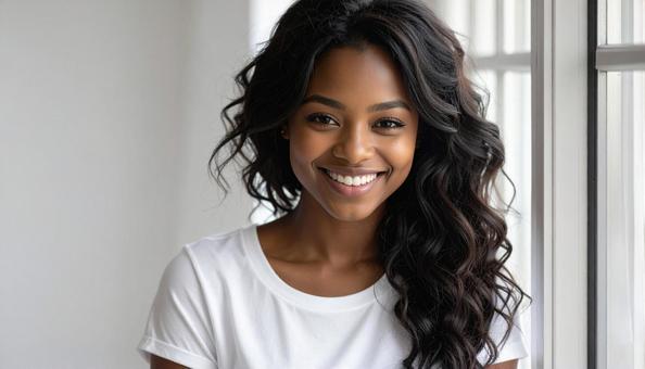 笑顔の若い女性のポートレートの写真