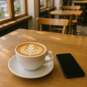 テーブルに置かれたおしゃれなカフェラテ テーブルに置かれたおしゃれなカフェラテの写真