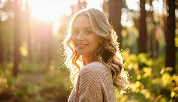 森の静けさと髪の流れの写真