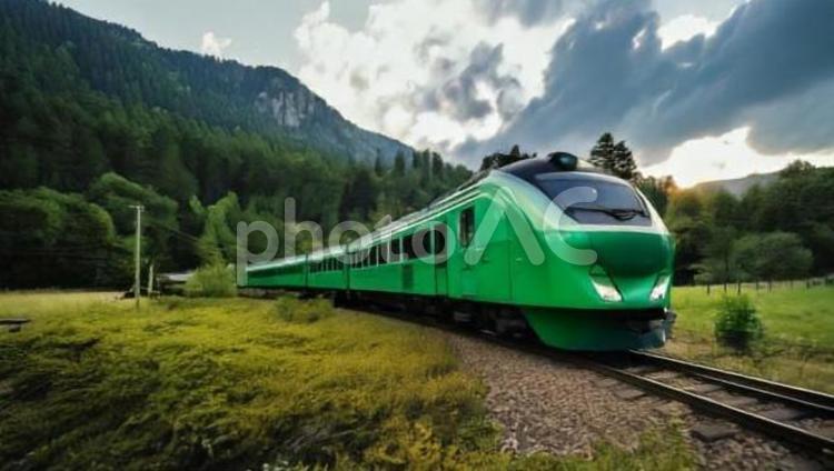 緑の電車 - No: 31673495｜写真素材なら「写真AC」無料（フリー）ダウンロードOK