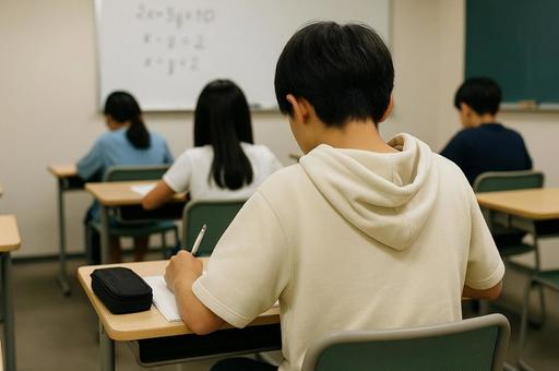 学習塾で勉強する男子小学生の写真