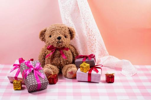 ピンク背景のテディベア テディベア,ぬいぐるみ,クマの写真素材