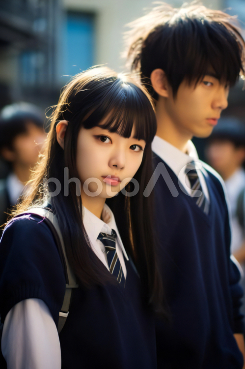 爽やかな高校生ポートレート 若い男女,学生服,爽やかの写真素材