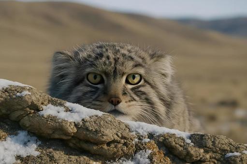 岩陰のマヌルネコ 岩陰のマヌルネコの写真