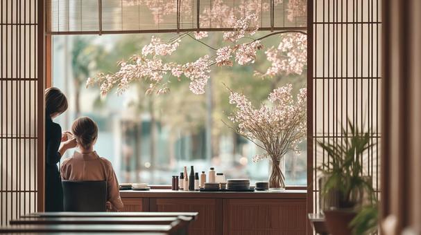 和風の美容室と着付けの風景 和風の美容室と着付けの風景の写真