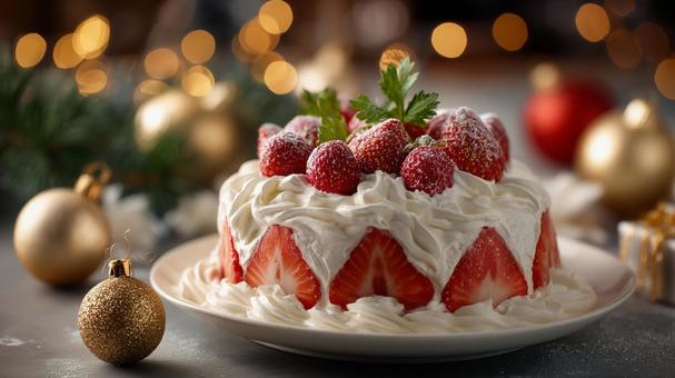 彩る苺と生クリームのクリスマスケーキ 彩る苺と生クリームのクリスマスケーキの写真