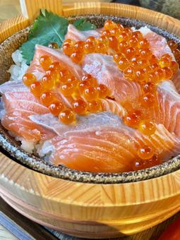 サーモンといくらの親子丼 海鮮丼,海鮮,サーモンの写真素材