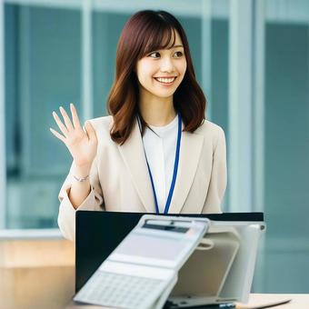 ビジネスシーンで挨拶するビジネスウーマン ビジネスシーンで挨拶するビジネスウーマンの写真