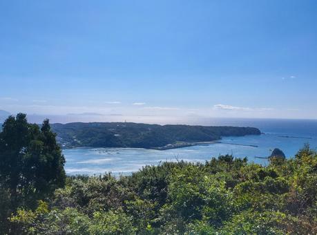 伊豆下田寝姿山から見る伊豆諸島と須崎半島 下田,下田港,下田湾の写真素材