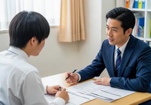 教室で生徒に指導する教師と学生 教室で生徒に指導する教師と学生の写真