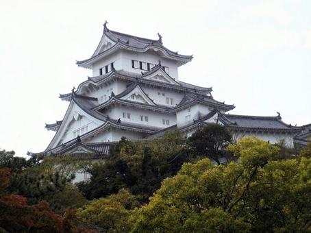 【風景写真】姫路城の風景 【風景写真】姫路城の風景 姫路城,天守閣,木造の写真素材