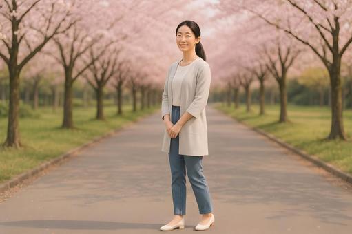桜と女性 桜と女性の写真