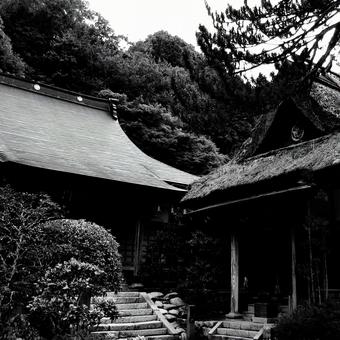 鳥取県-豊乗寺-本堂と大師堂-白黒 鳥取県-豊乗寺-本堂と大師堂-白黒 豊乗寺,寺,宇谷山の写真素材