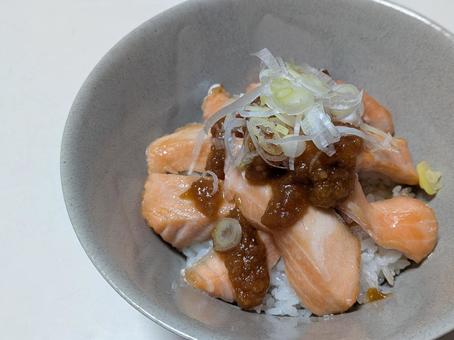 鮭丼 鮭,焼き鮭,丼の写真素材