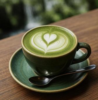 抹茶ラテのラテアート 抹茶ラテのラテアートの写真