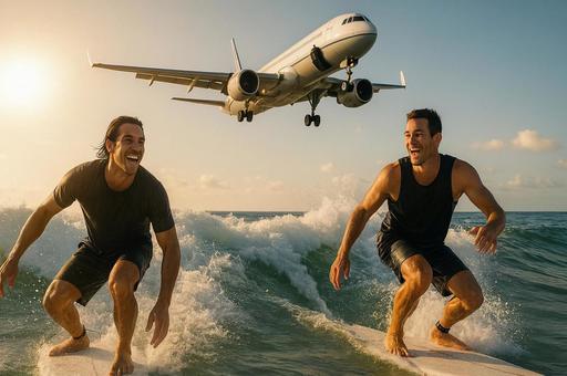 飛行機と波乗りの人物 飛行機と波乗りの人物の写真